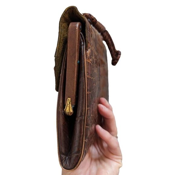 Vintage 30's-40's Alligator Bag Woven Handle and Feet! - Picture 6 of 11